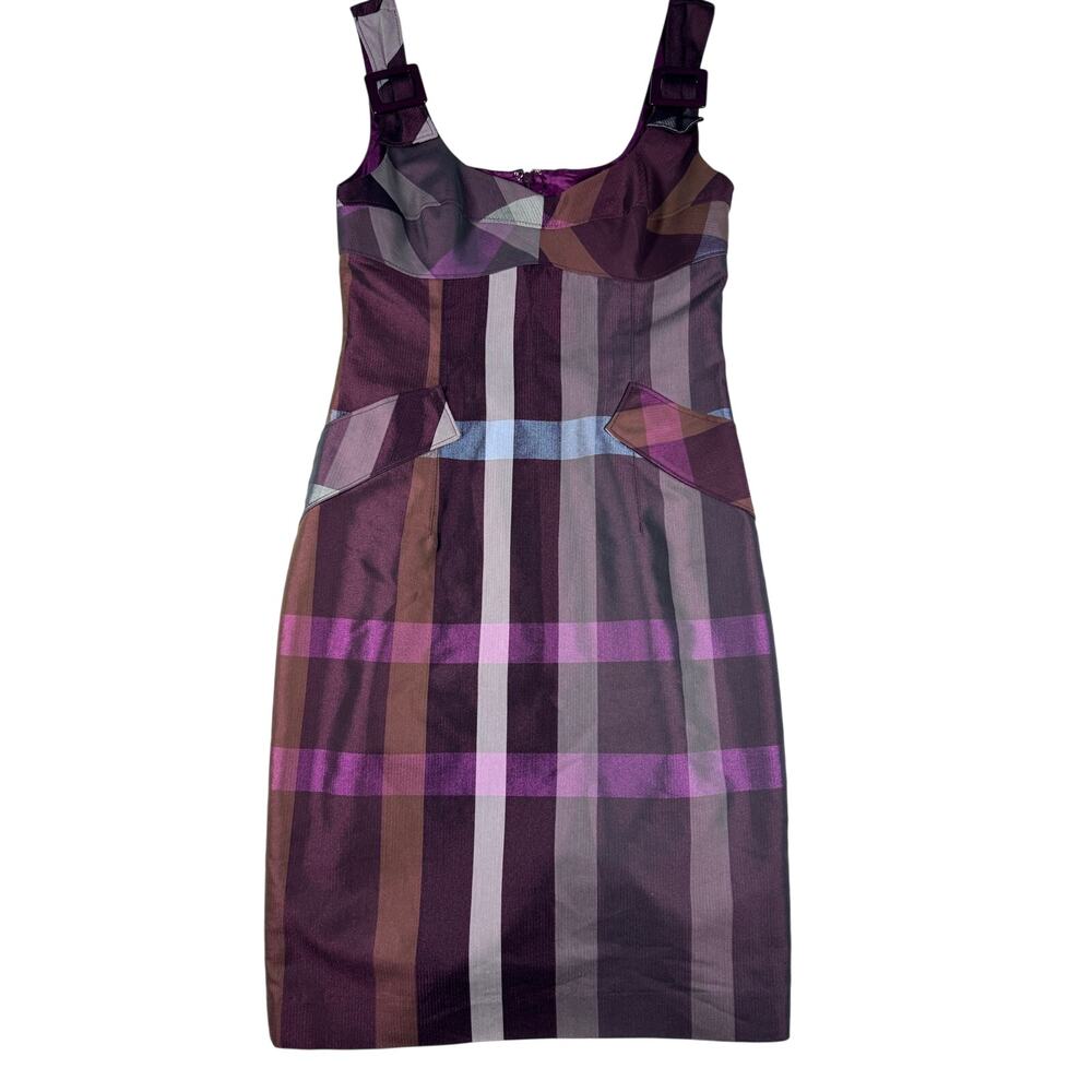 Yoana Baraschi Women’s 0 Plaid Sheath Dress Purple Buckle Strap Career Y2K